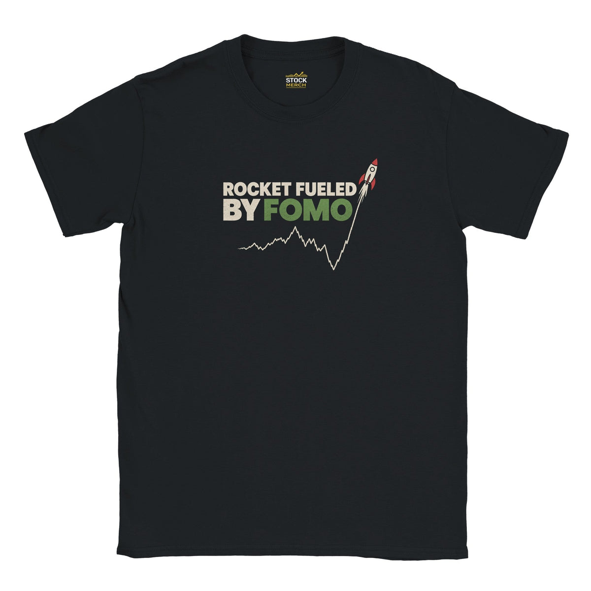 Rocket Fueled by FOMO T-shirt – börshumor om FOMO, trading och kursraketer