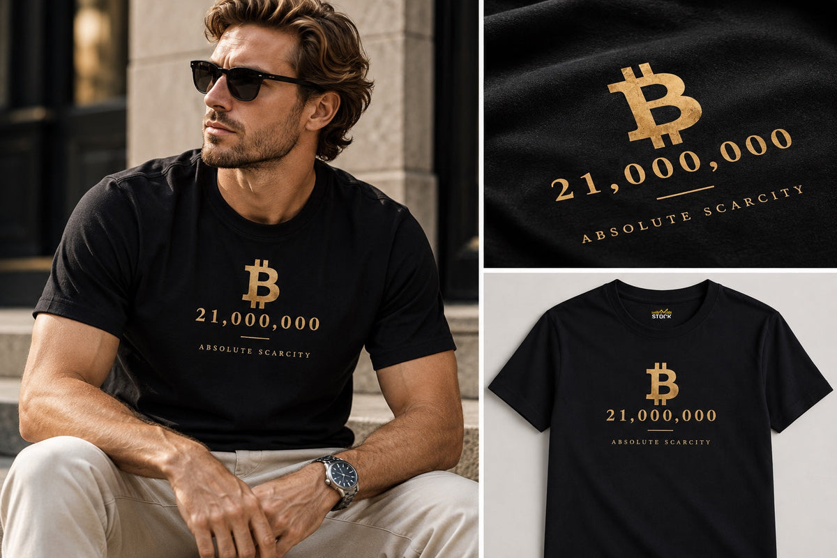 Bitcoin T-shirt med 21,000,000 Absolute Scarcity från Stock Merch