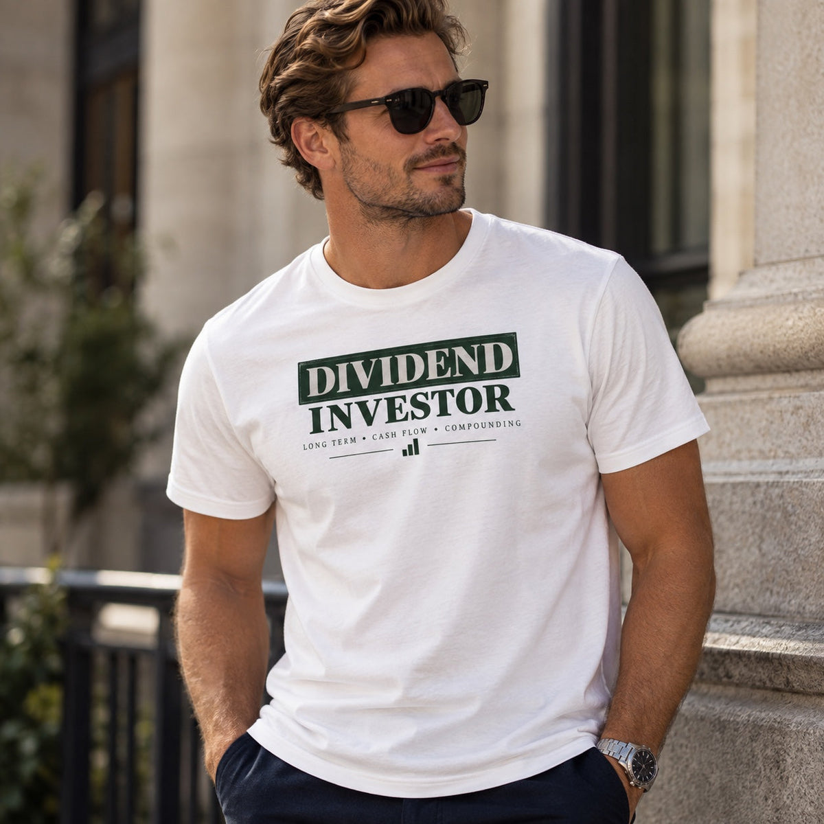 Dividend Investor T-shirt om utdelningsaktier, långsiktigt sparande och ränta på ränta