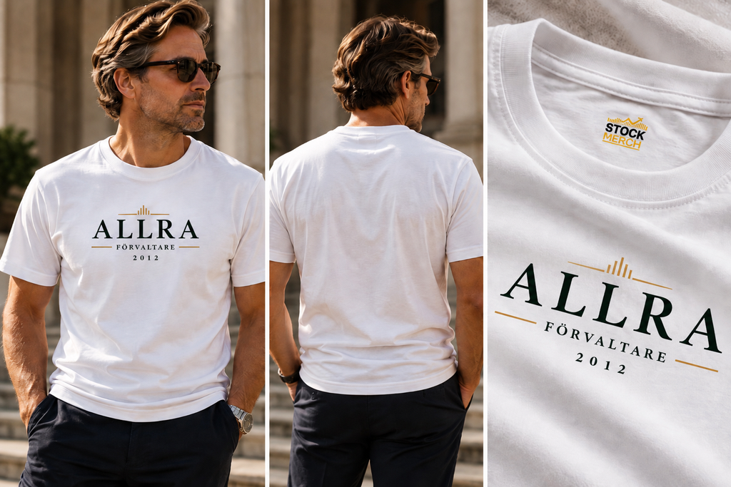 Allra Förvaltare 2012 T-shirt – modellbild, baksida och Stock Merch detalj